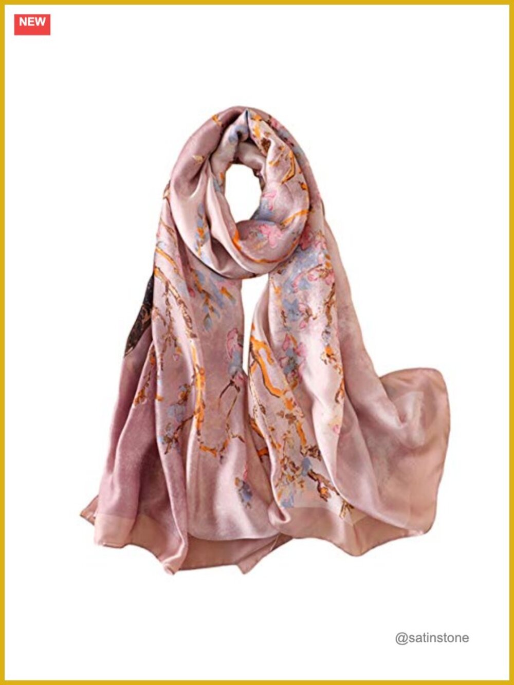 100% Mulberry Silk Scarf Long Lightweight Shawl Wrap Floral 70x35